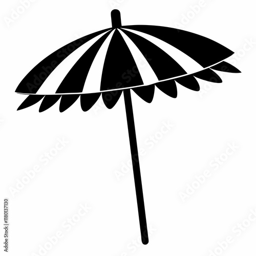 Minimal Parasol Black Silhouette on White Vector