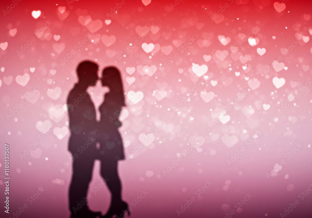 Love-Themed Couple Silhouette and Heart Bokeh Glow for Romantic Projects Love-Themed Couple Silhouette and Heart Bokeh Glow for Romantic Projects