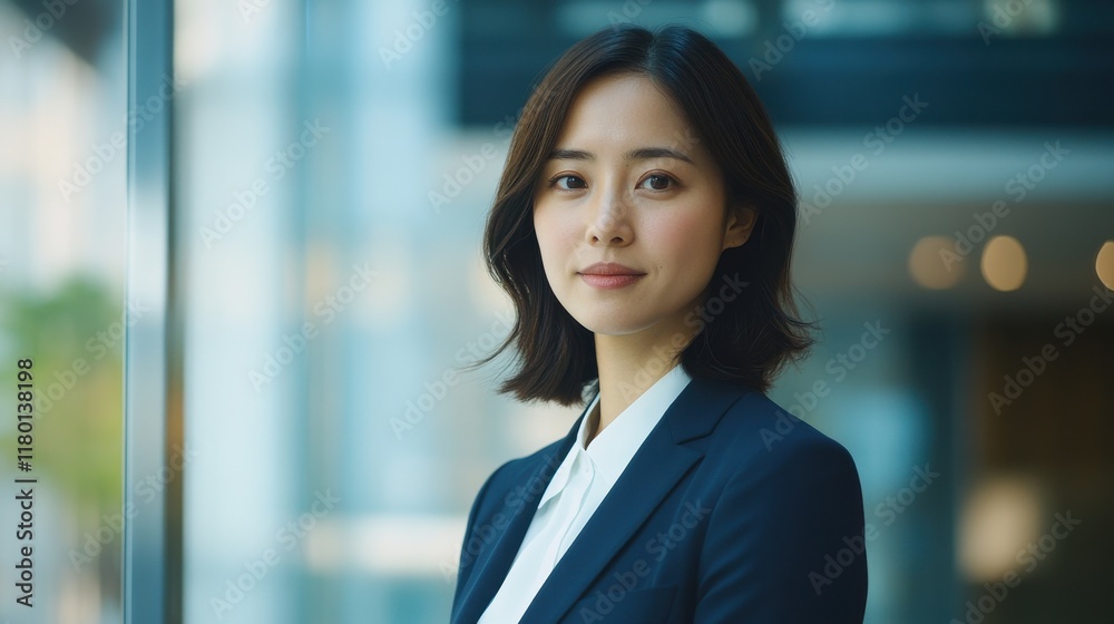 Professional woman in business attire standing confidently with a warm smile indoors Professional woman in business attire standing confidently with a warm smile indoors