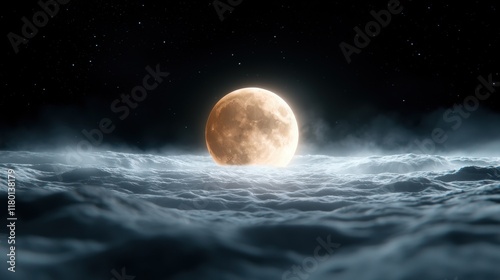 A full moon rising over the clouds in the night sky photo