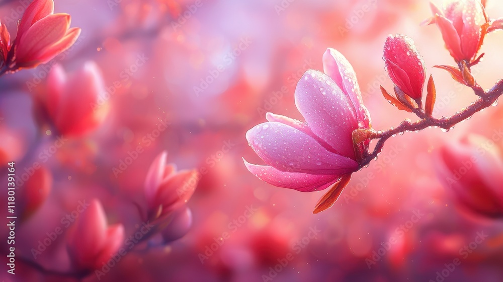 Fototapeta premium A close up of a pink flower with water droplets on it