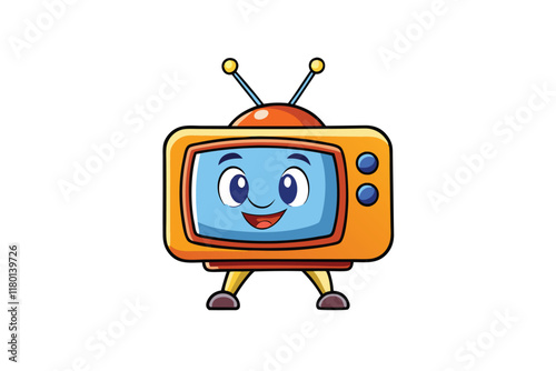 adorable cartoon vintage television character with smiling face, colorful antenna, and retro design isolated on white background