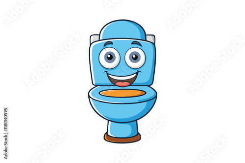 cheerful cartoon toilet character with big smiling face, bright blue design, and playful expression isolated on white background