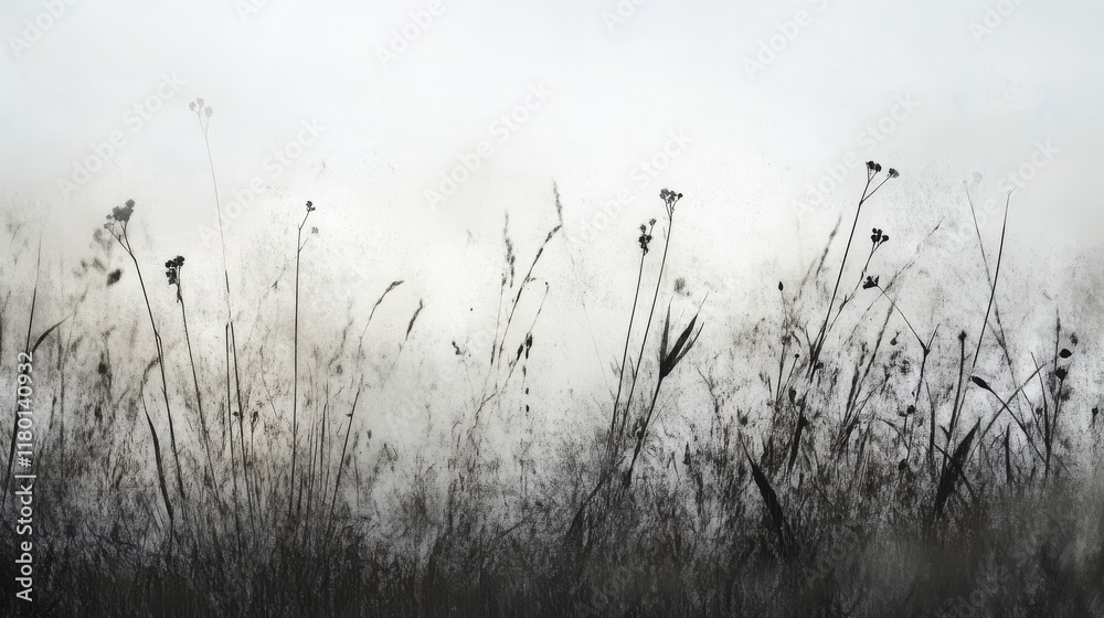 Obraz premium Monochrome Meadow Impression: A Tranquil Field Landscape