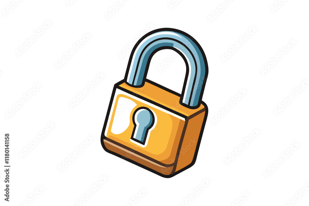 cartoon padlock icon with bright golden design, metallic keyhole, and playful style, symbolizing security and protection on white background cartoon padlock icon with bright golden design, metallic keyhole, and playful style, symbolizing security and protection on white background