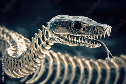 A detailed shot of a snake's skeleton, useful for educational or scientific purposes