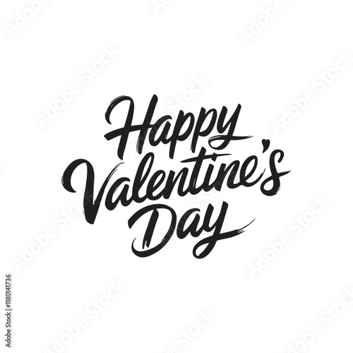 Happy Valentine's Day black vector brush calligraphy only text with white background