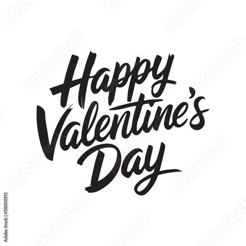 Happy Valentine's Day black vector brush calligraphy only text with white background