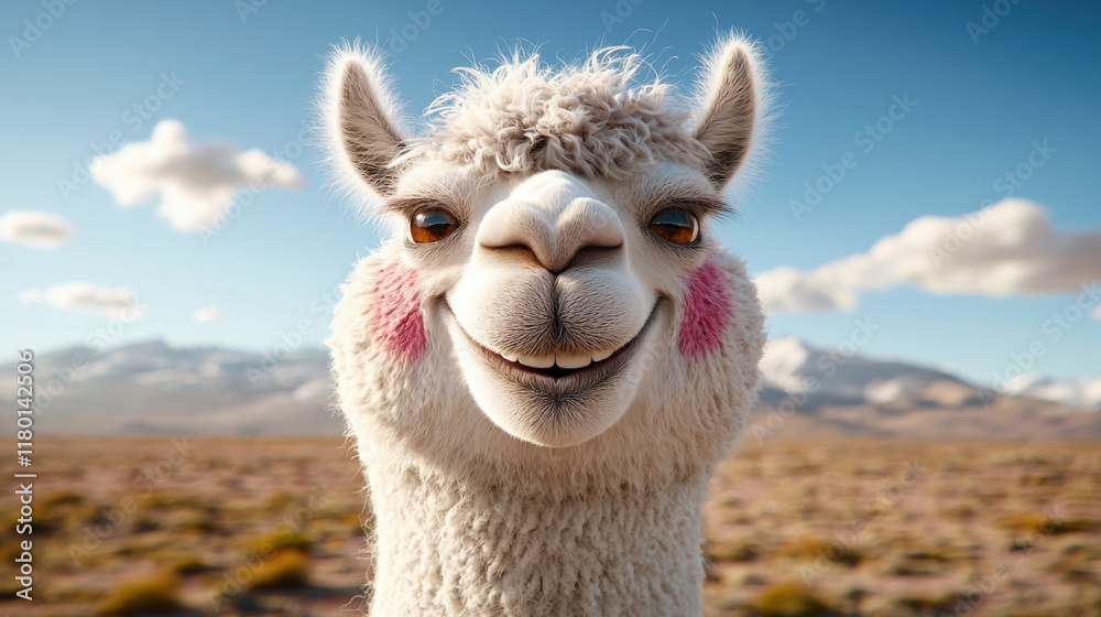 Obraz premium A close up of a smiling llama in the middle of a field