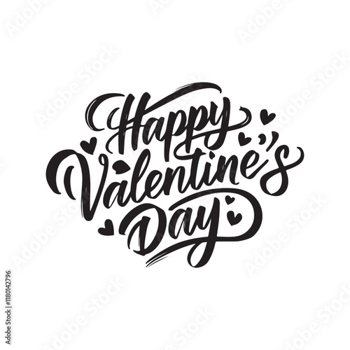 Happy Valentine's Day black vector brush calligraphy only text with white background