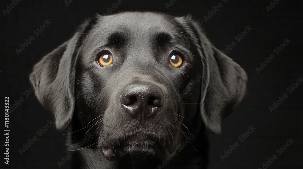 A black dog with yellow eyes looking at the camera A black dog with yellow eyes looking at the camera