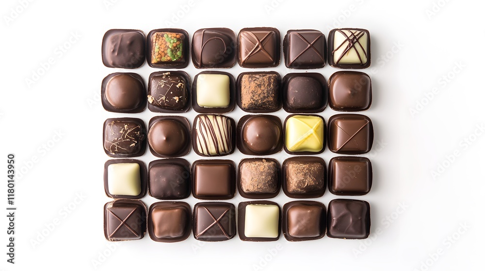 Fototapeta premium Assortment of delicious chocolate squares arranged neatly.