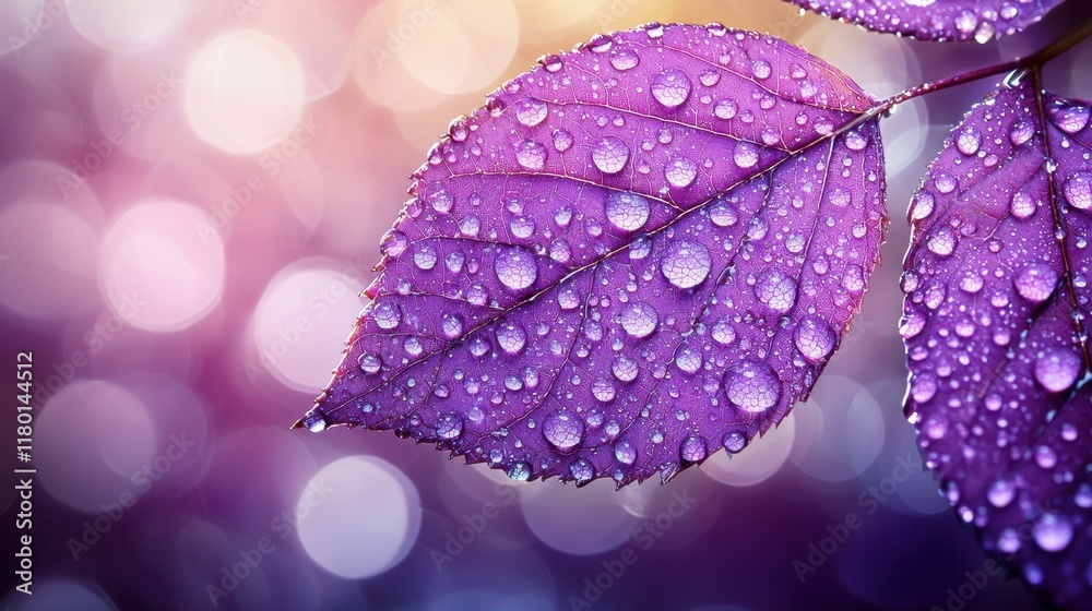 Fototapeta premium A purple leaf with water droplets on it