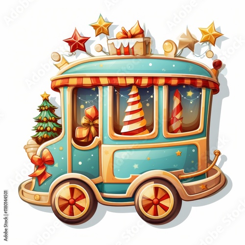 sticker sticker. Festive carriage decorated with a garland