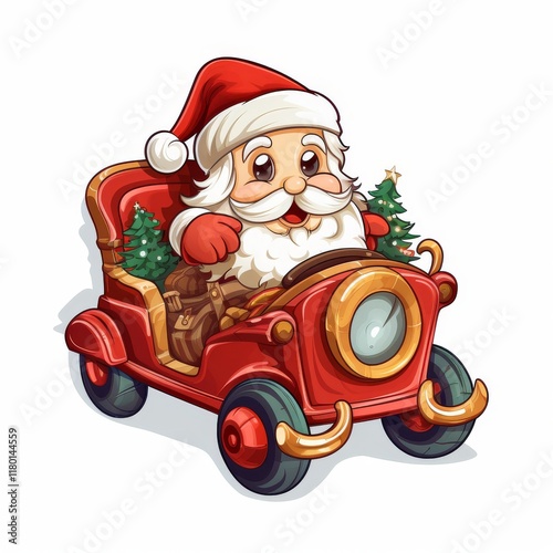 sticker sticker. Santa Claus rushes in a car