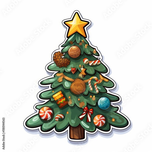 sticker sticker. New Year's tree. At the top is a yellow star