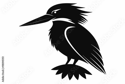 Black silhouette illustration of a kingfisher bird animal. 
 photo