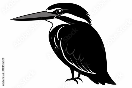 Black silhouette illustration of a kingfisher bird animal. 
 photo