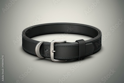 Stylish black leather dog collar with sturdy metal buckle, perfect for canine companions photo