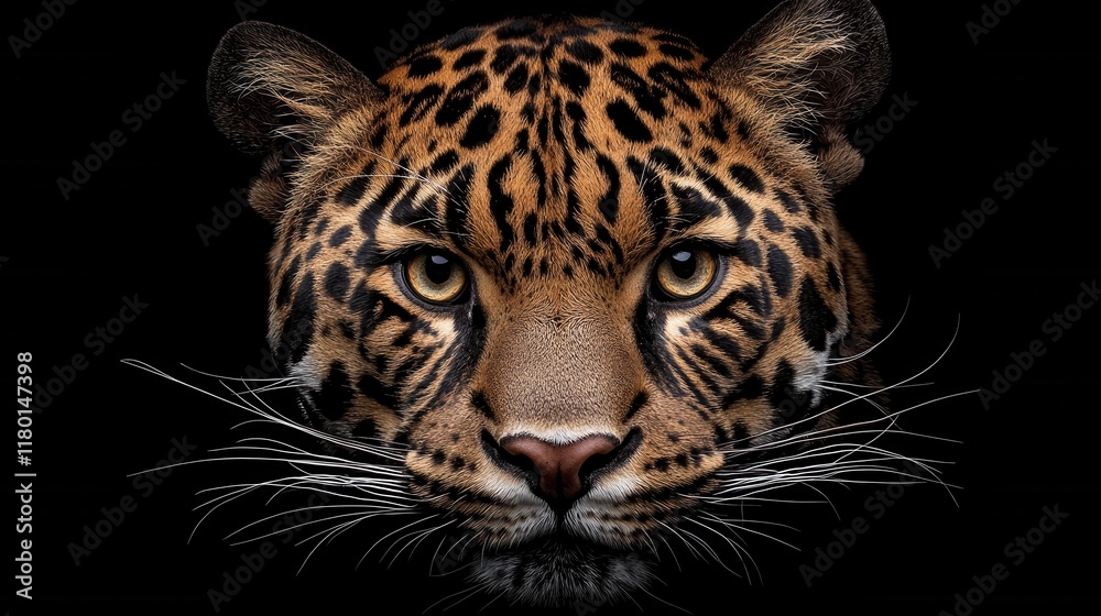 Obraz premium A close up of a jaguar's face on a black background