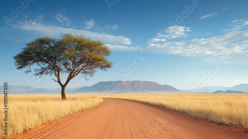 A lone tree in the middle of a dirt road in the desert
