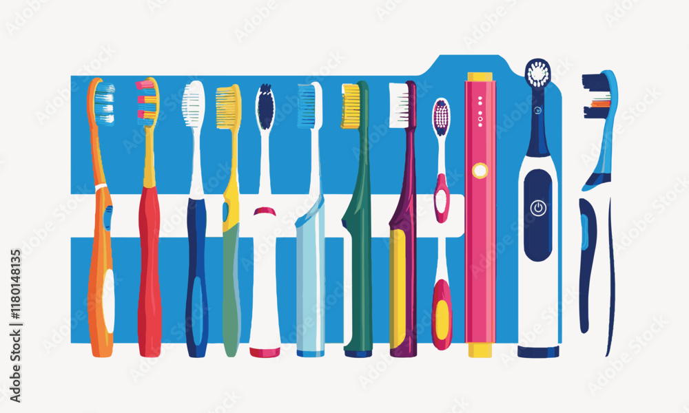 Modern vector-style illustration collection of toothbrushes, easily editable. Modern vector-style illustration collection of toothbrushes, easily editable.