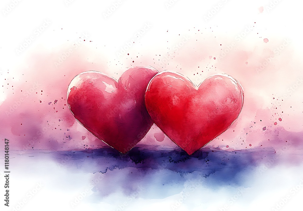 Obraz premium Two Red Hearts on a White Background