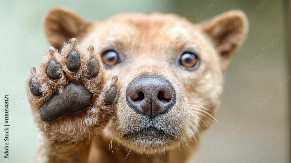 A close up of a dog's paw with its paw up in the air A close up of a dog's paw with its paw up in the air