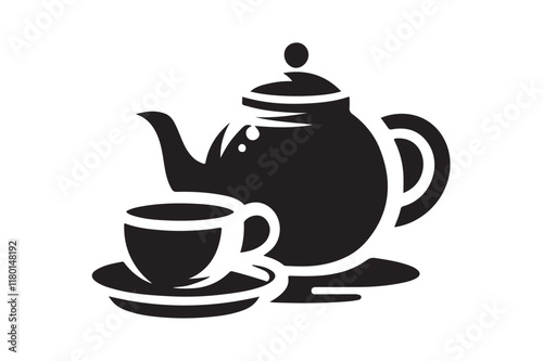 Tea pot and cup icon silhouette illustration with white background 1
