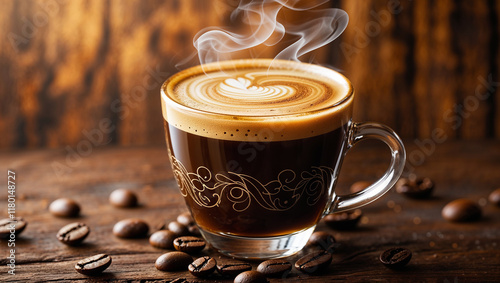 Cup of coffee with beans