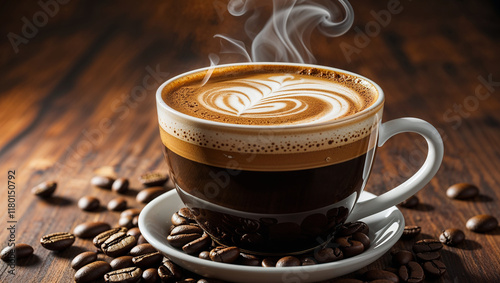 Cup of coffee with Beans