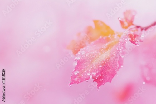 A close-up view of a leaf with water droplets glistening on its surface