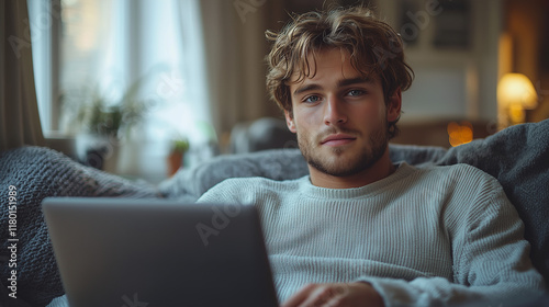 Young professional male working remotely from relaxed home office environment