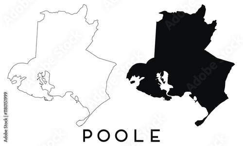 Poole map outline and black silhouette vector