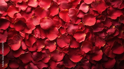 A Sea of Red Rose Petals: A captivating image of a luxurious abundance of deep red rose petals, creating a rich and romantic texture. Perfect for designs related to love, beauty, or nature.  photo