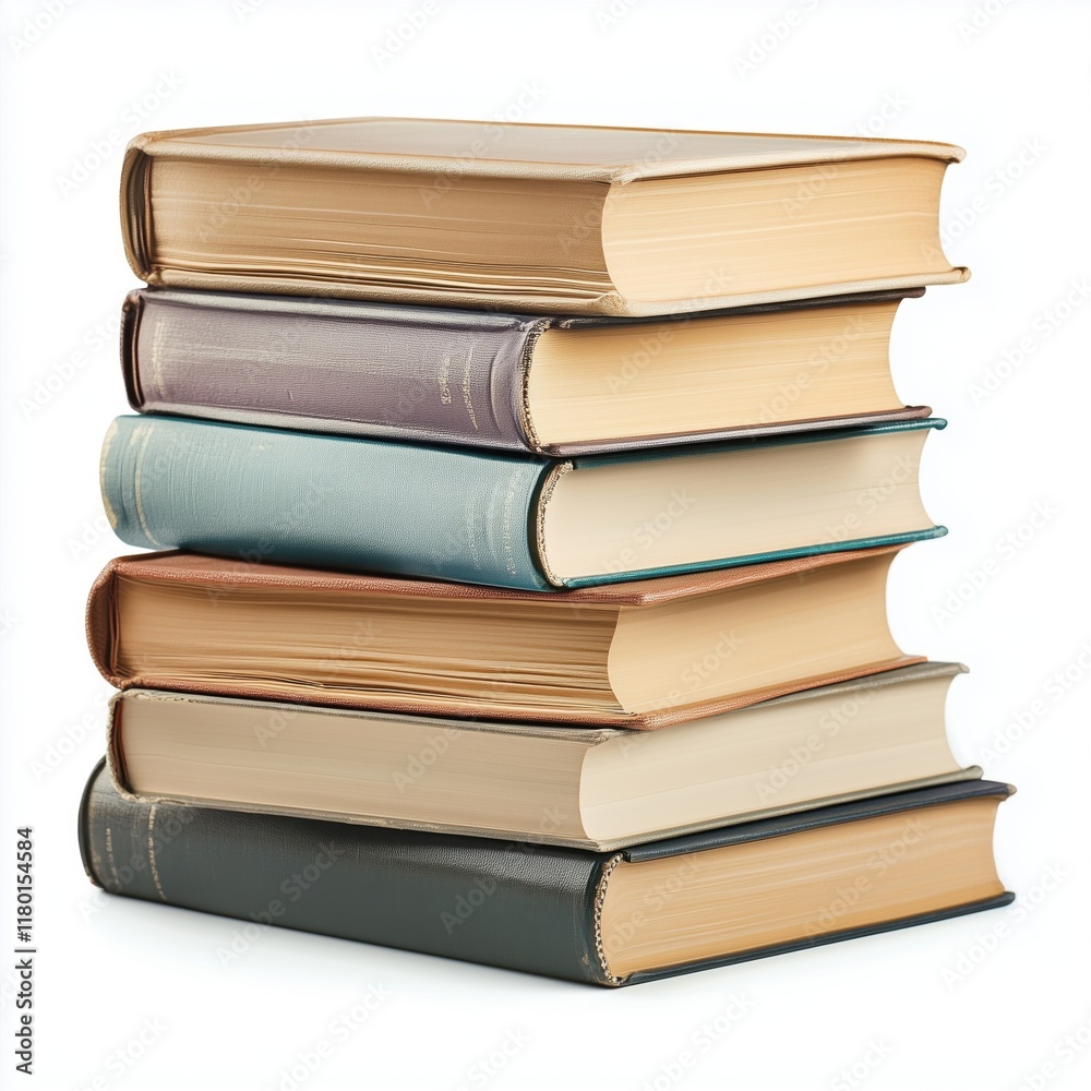Hardcover books stacked vertically, isolated on white background Hardcover books stacked vertically, isolated on white background