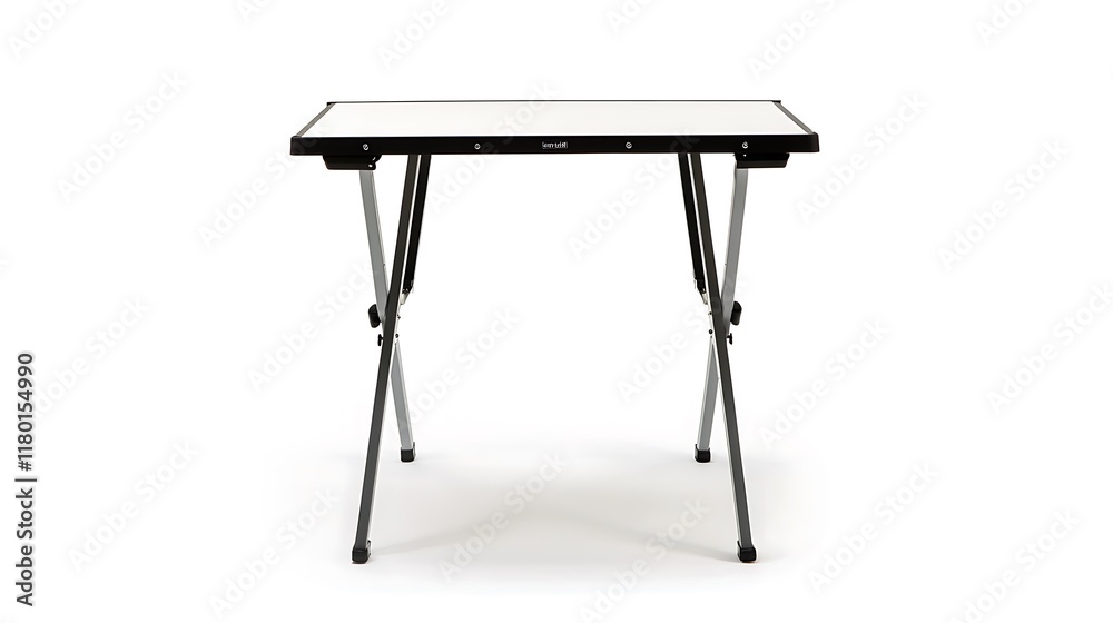 A white table with black legs and a black top A white table with black legs and a black top