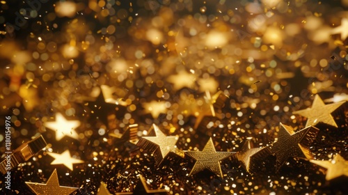 Gold Star Confetti Glitter Shining Bright in Abstract Celebration, Generative AI