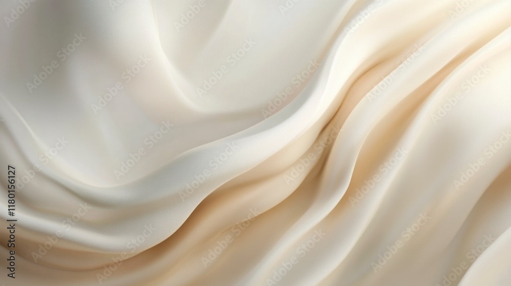 Obraz premium Draped Beige Fabric, Elegant Soft Texture, Smooth Waves, Luxurious, Subtle Cream, Background, Textile, Close-Up