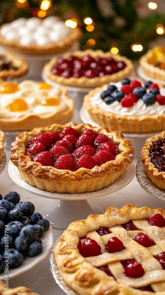 A celebratory National Pie Day background featuring a pie buffet table with various pies A celebratory National Pie Day background featuring a pie buffet table with various pies
