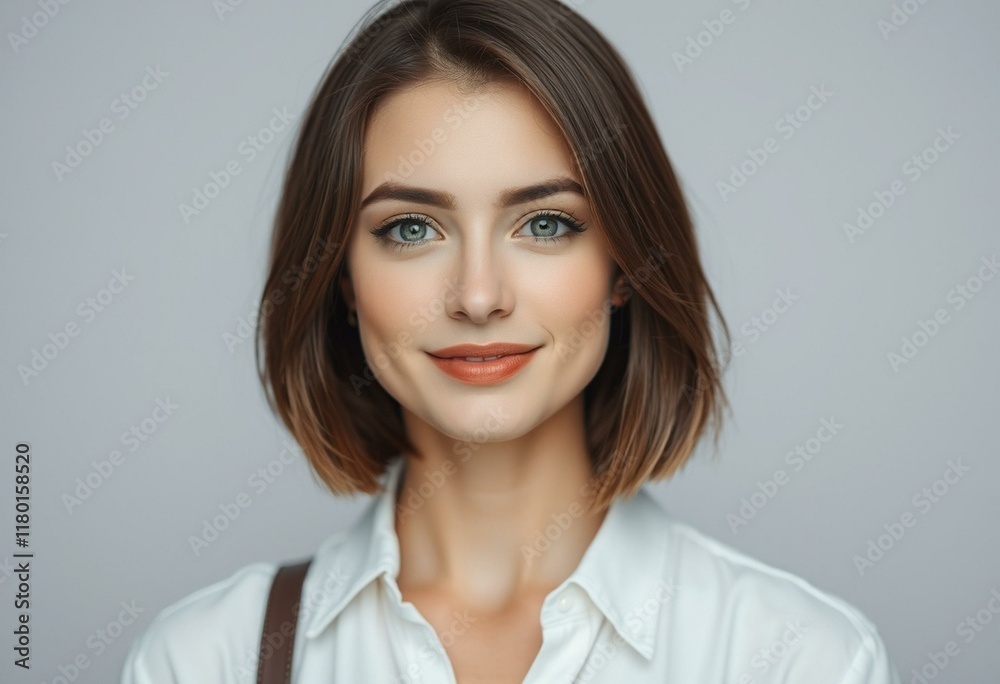 Portrait of a woman with short hair and a calm expression Portrait of a woman with short hair and a calm expression