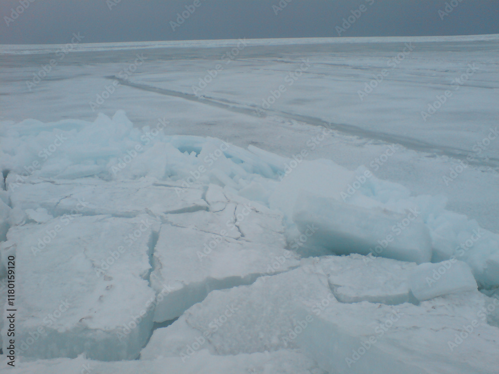 Ice floes, frozen sea, blocks of blue ice. Ice floes, frozen sea, blocks of blue ice.