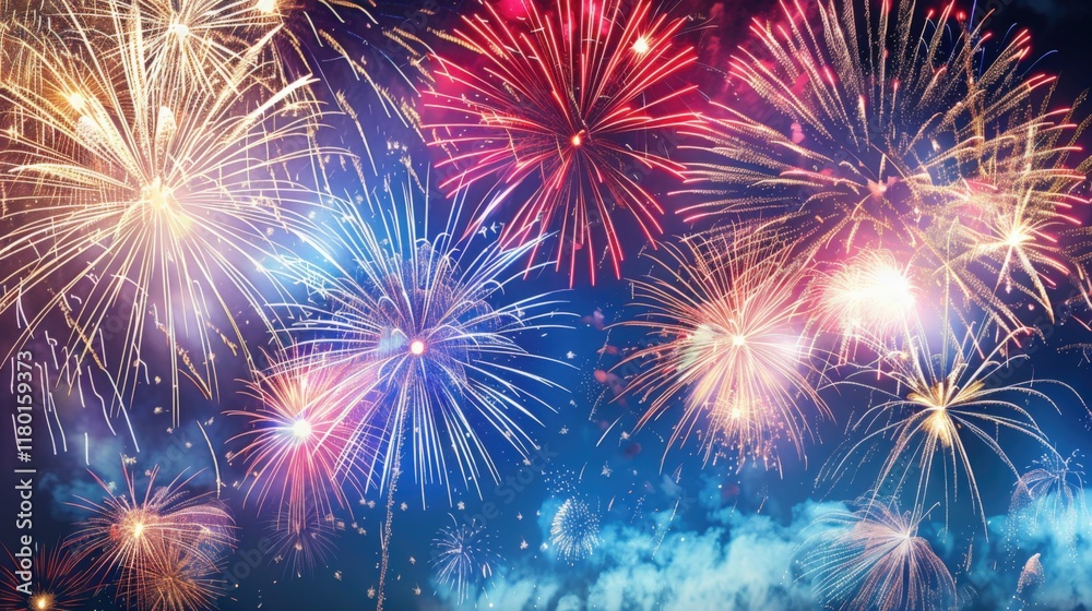 Fototapeta premium Colorful Fireworks Exploding in the Night Sky for Celebration, Generative AI