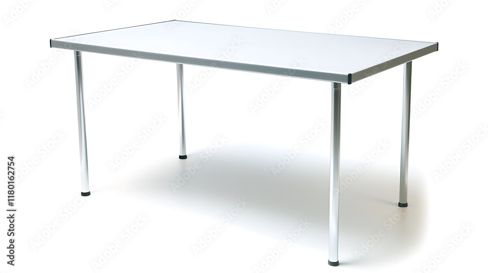 A table with four legs and a silver top A table with four legs and a silver top