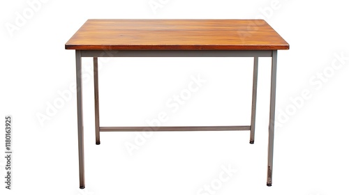 A wooden table with a silver frame