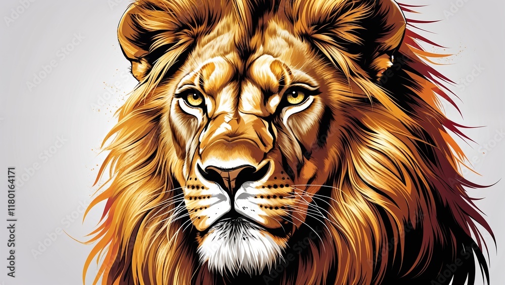 Fototapeta premium A Majestic Lion's Head Illustration Serving as a Symbol of Strength, Courage, and Royalty: A Powerful, Detailed Artwork Capturing the Noble Essence of the King of the Jungle