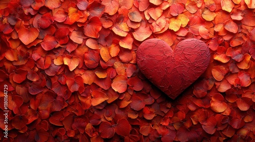 Red Heart on Rose Petals: A romantic and passionate image featuring a textured red heart nestled amongst a bed of vibrant red rose petals. Perfect for Valentine's Day, love.