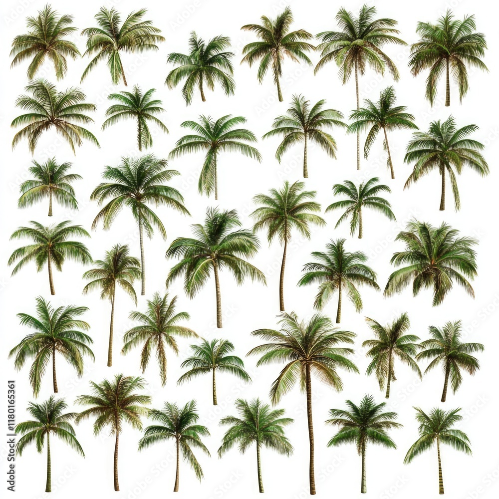 A collection of palm trees against a white backdrop A collection of palm trees against a white backdrop