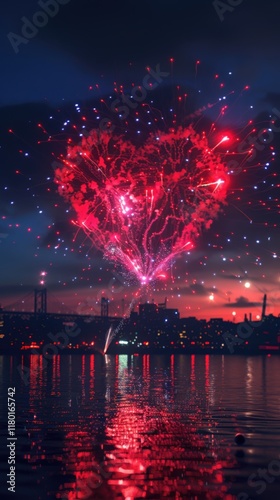 Heart-Shaped Love Fireworks in the Sky, Generative AI