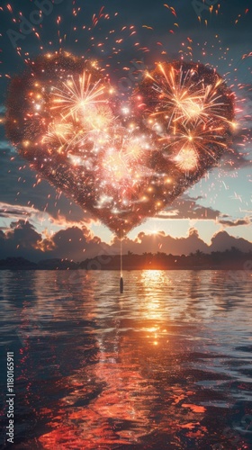 Heart-Shaped Love Fireworks in the Sky, Generative AI